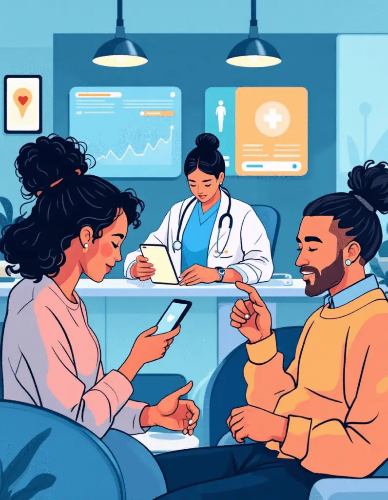 Zorgverlener in gesprek met patient ondersteund door digitale zorgtechnologie